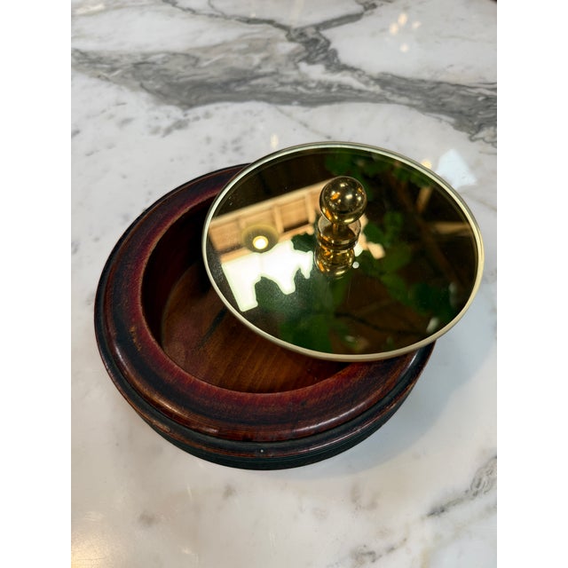 Wood Wooden Lidded Box With Brass-Tone Mirror Top For Sale - Image 7 of 7