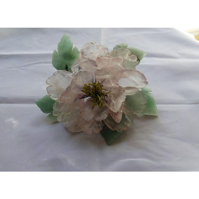 Vintage Chinese Quartz and Jade Flower For Sale - Image 4 of 7