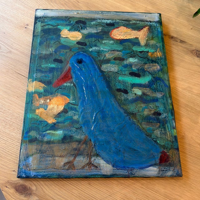 Charming and wonderfully expressive original mixed-media painting by American artist Denise Regan (b. 1949). Titled...