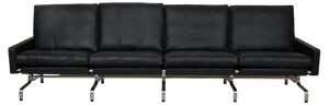 PK-31 4-Seater Sofa in Black Aniline Leather by Poul Kjærholm for E. Kold Christensen, 1970s