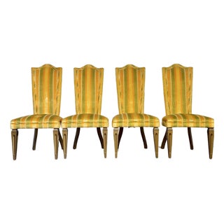 Designer 1970s Velvet Striped High Back Chairs For Sale