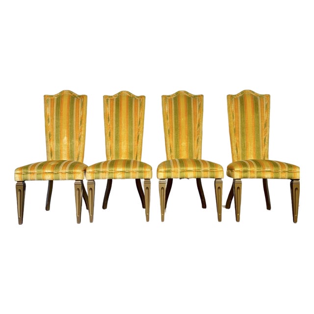 Designer 1970s Velvet Striped High Back Chairs For Sale