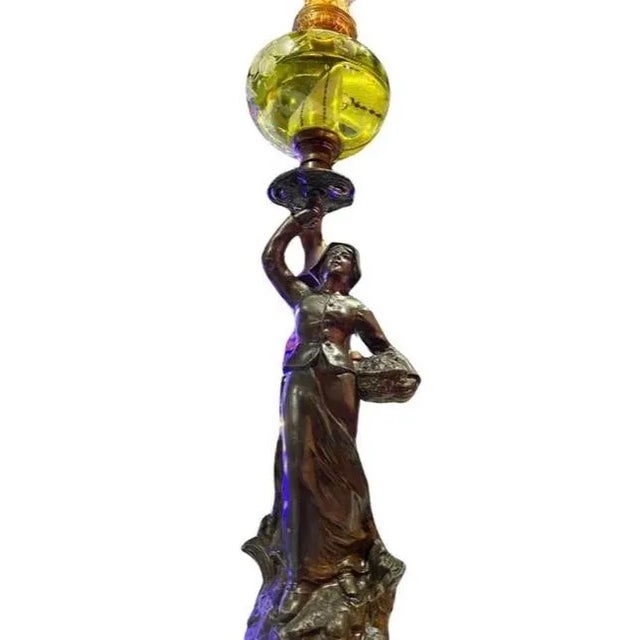 Antique French Art Nouveau Figural Oil Lamp For Sale - Image 4 of 12