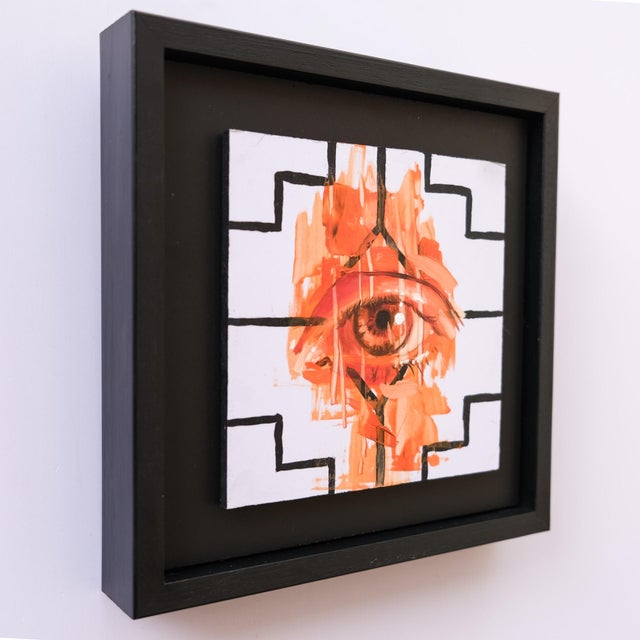 Embers Stare 1 by Stefan Smit | Oil on Panel Eye with orange and black abstract background For Sale - Image 4 of 5