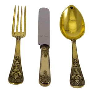 Sterling Silver Gilt 3-Piece Dessert Flatware Set, Late 19th Century Laetitia Pattern by Odiot France Finest