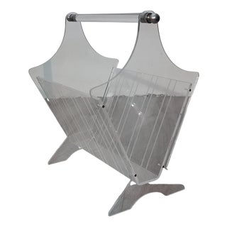 Vintage French Acrylic Glass Magazine Rack, 1980s For Sale