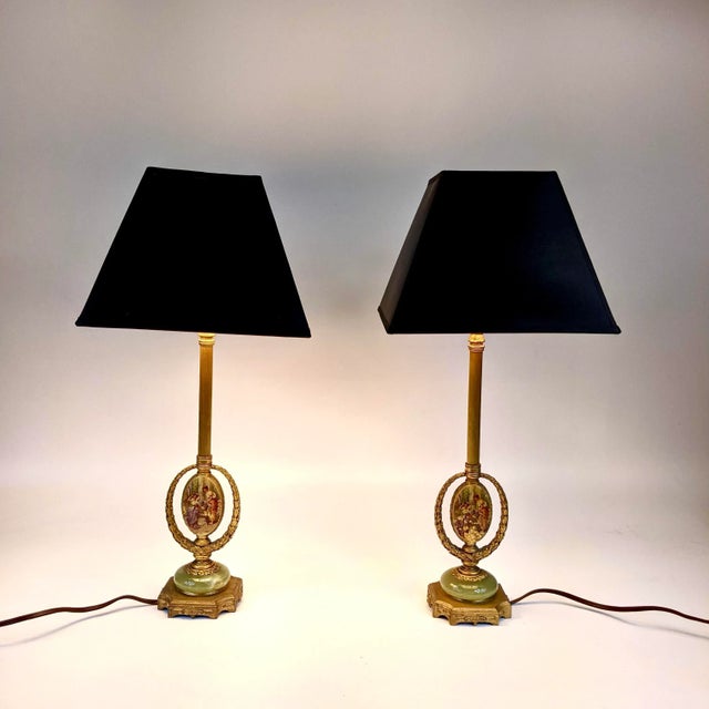 Metal A Pair of Gold Gild Bronze Lamps With Onex For Sale - Image 7 of 7