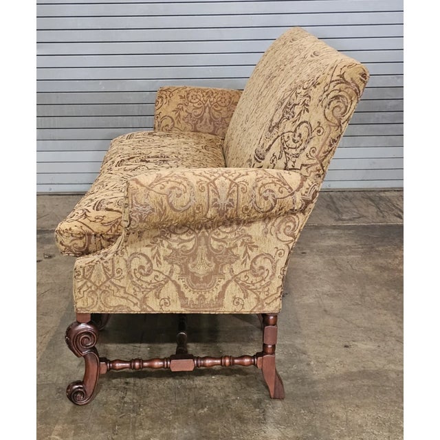 Gold Late 20th Century Southwood Mahogany Rococo Sofa Damask Fabric Carved Frame Made North Carolina For Sale - Image 8 of 10