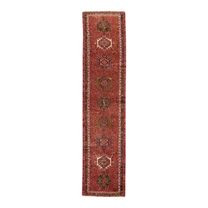 Vintage Persian Heriz Handmade Red Tribal Wool Runner