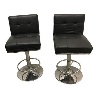 Chrome & Black Adjustable Bar Stools - A Pair For Sale