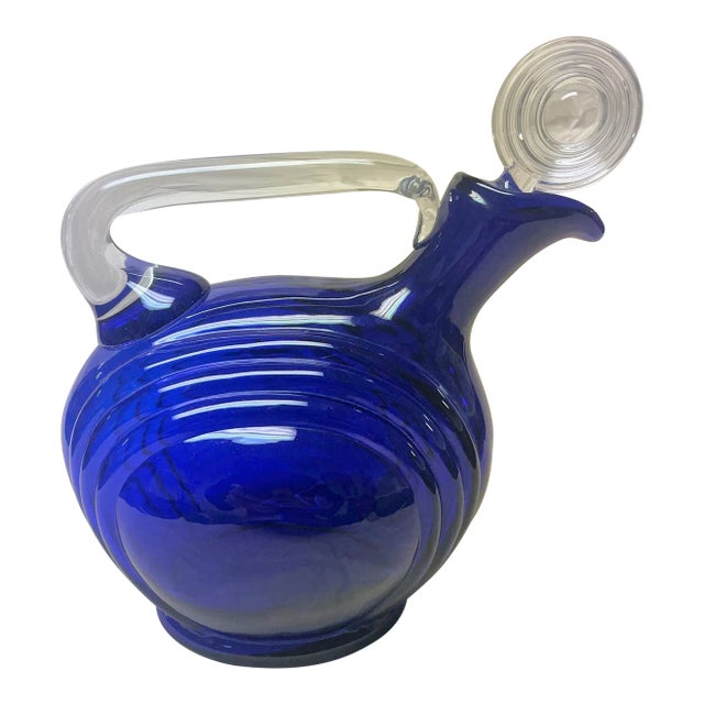 Vintage 1930s Cobalt Blue Glass Art Deco/Moderne Tilt Ball Decanter For Sale