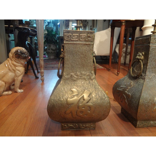 1960s Pair of James Mont Asian Modern Brass Lamps For Sale - Image 5 of 14