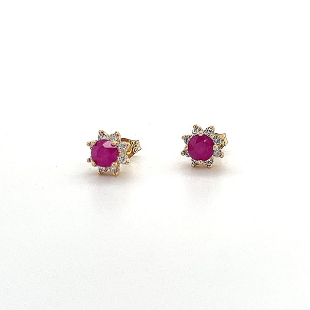Metal Natural Ruby Diamond Earrings 14k Gold 1.25 TCW Certified For Sale - Image 7 of 14