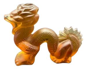 Chinese Dragon Sculpture in Amber and Frosted Glass by René Lalique for Lalique