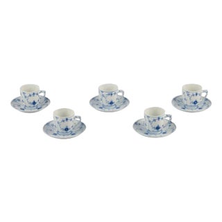 Blue Fluted Pattern Coffee Cups with Saucers from Bing & Grøndahl, Set of 10 For Sale