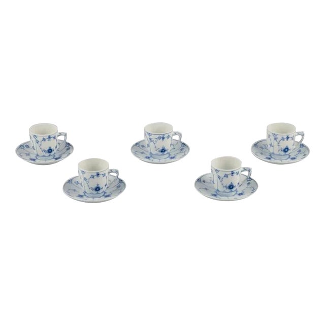 Blue Fluted Pattern Coffee Cups with Saucers from Bing & Grøndahl, Set of 10 For Sale