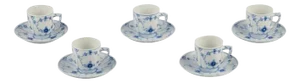 Blue Fluted Pattern Coffee Cups with Saucers from Bing & Grøndahl, Set of 10
