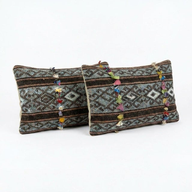 Mid-Century Modern Striped Kilim Lumbar Pillow Cover 15'' X 24'' - Set of Two For Sale - Image 3 of 4