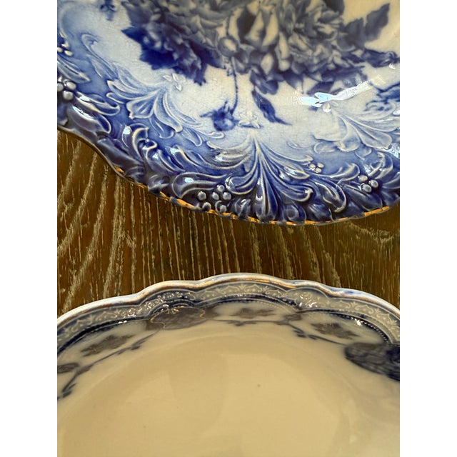 Late 19th Century Antique Flow Blue Serving Bowls | Johnson Brothers Eclipse - Set of 2 For Sale - Image 5 of 12