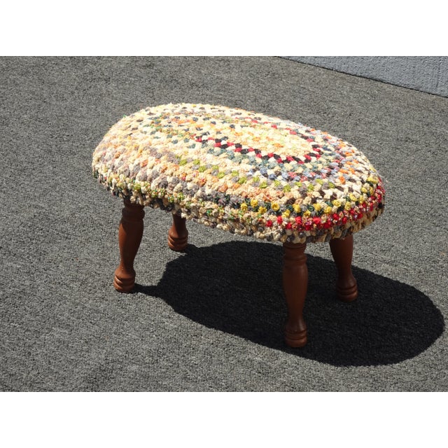 Vintage French Country Gold Multi-Colored Braided Footstool For Sale - Image 4 of 12