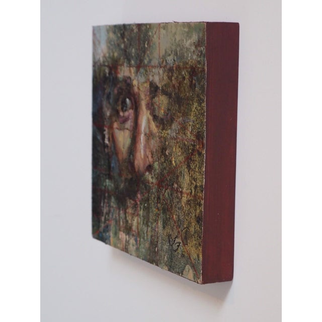 Figurative Sleepers Awake by Lisa Fricker | Oil on Collage Panel Abstract portrait with textured layers. For Sale - Image 3 of 3