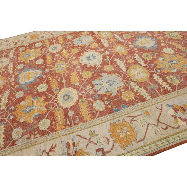 2010s Red Modern Indian Tabriz Handmade Floral Wool Rug by Apadana For Sale In New York - Image 6 of 7