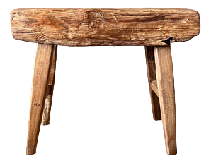Small Organic Blond Asian Teak Quadripod Bench, Tujuh