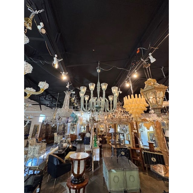Contemporary Large Scale Murano 10-Arm Fontana Green Chandelier For Sale - Image 9 of 10