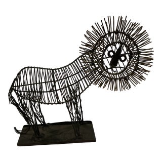 Large Metal Lion Art Sculpture Wire Sculpture Curtis Jere Style Brutalist Design For Sale
