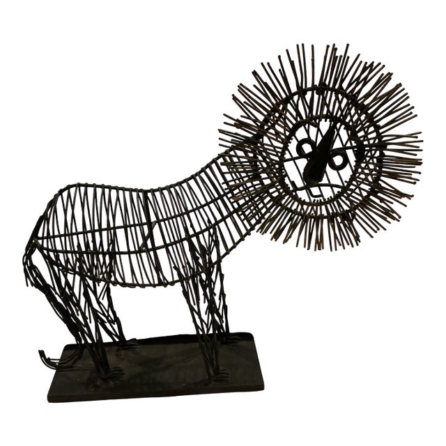 Large Metal Lion Art Sculpture Wire Sculpture Curtis Jere Style Brutalist Design For Sale