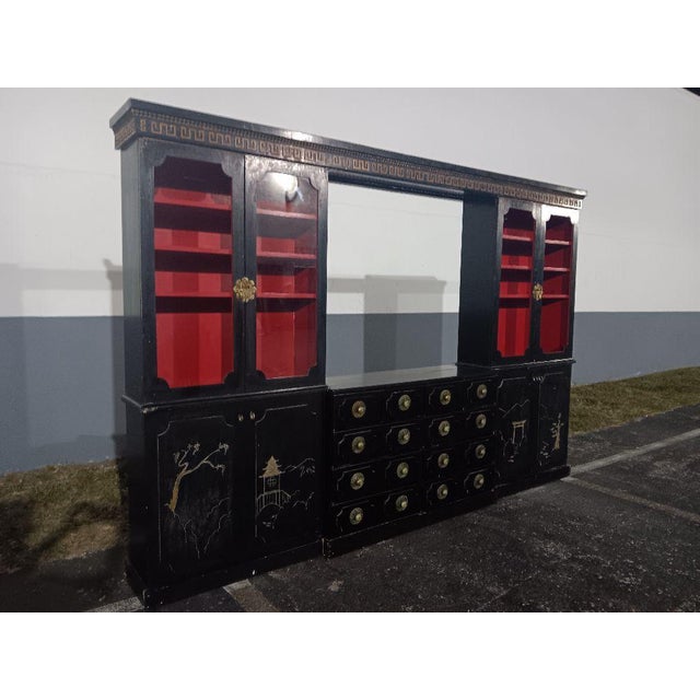 1940's Custom Made Hollywood Regency Dorothy Draper Style Chinoiserie Installed Wall Unit/ Storage/ Dry Bar by Billy Haines For Sale - Image 9 of 12