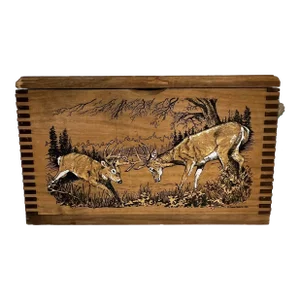 Pine Wood Decorative Box W/ Deer Scene