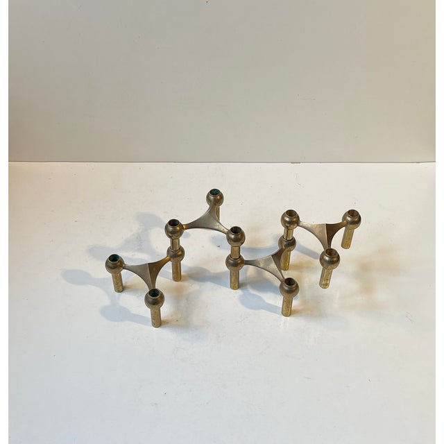 Vintage Modular Candleholders in Brass by Frits Nagel for BMF, 1960s, Set of 4 For Sale - Image 4 of 10