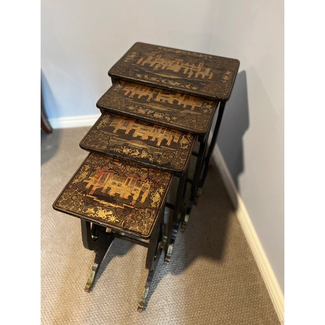 Late 19th Century Nest of Four Chinese Export Lacquer Tables For Sale - Image 6 of 12