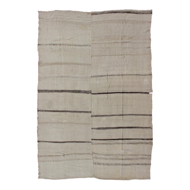 Minimalist Cream Colored Vintage Turkish Kilim Rug of Two Joined Panels 7'8 X 11'10 For Sale