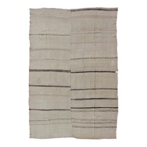 Minimalist Cream Colored Vintage Turkish Kilim Rug of Two Joined Panels 7'8 X 11'10
