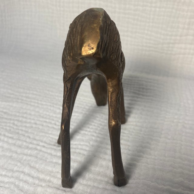 Brass Vintage Mid-Century Solid Brass Grazing Deer/Fawn Figurine With Intricate Details For Sale - Image 8 of 11