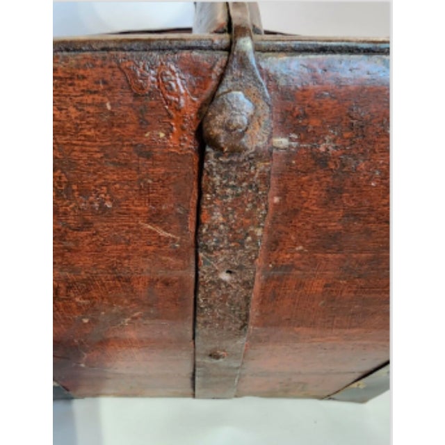 Late 19th Century Antique 19th Century Chinese Fir Wood Rice Basket/Bucket, Iron Brackets For Sale - Image 5 of 12