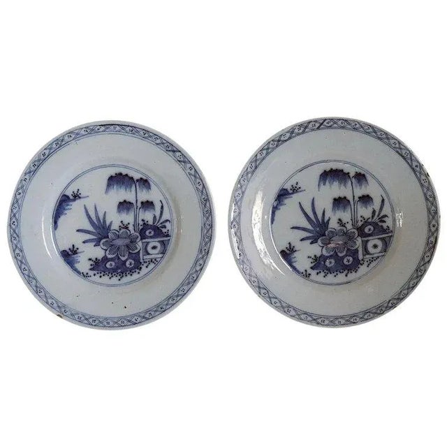 Ceramic Dutch Delft Tin-glazed Earthenware Blue and White Plates - a Pair For Sale - Image 7 of 7