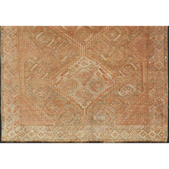 Antique Distressed Persian Shiraz Rug in Shades of Soft Orange, Lt. Brown, Gray 5'6 X 8'6 For Sale - Image 10 of 13