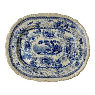 Antique English Staffordshire Blue and White Platter For Sale
