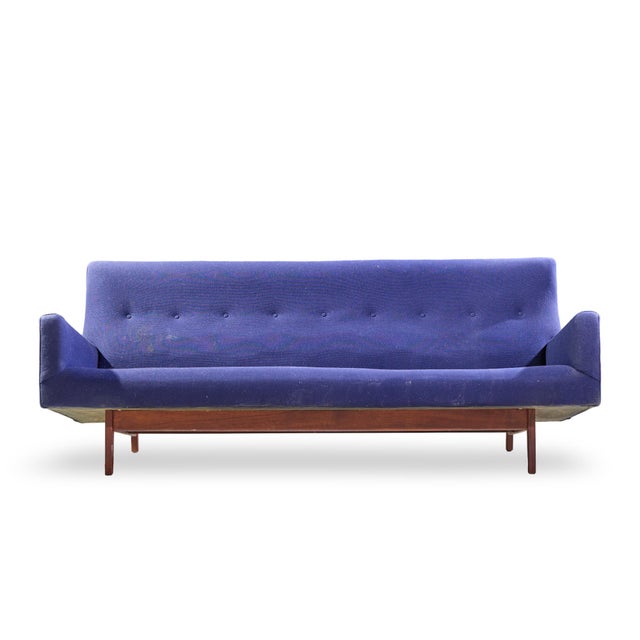 Jens Risom Model U-150 Mid Century Walnut Bracket Back Sofa This sofa measures: 80 wide x 30.5 deep x 32 inches high, with...