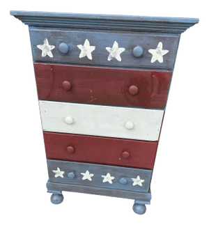 1970s Vintage Mastercraft Patriotic Diminutive Chest of Drawers Hand Painted-Stars Stripes Usa