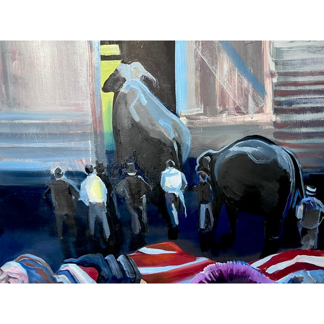Figurative Circus Canvas Banner Gorilla Loading the Train Joni Wildman Oil Painting For Sale - Image 3 of 14