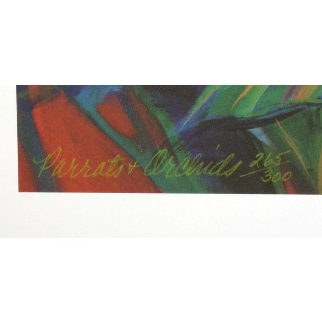 1980s "Parrots and Orchids" Hand Signed Offset Lithograph by Mary Jane Schmidt For Sale - Image 4 of 4