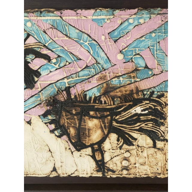 1960s Modern Ceramic Abstract Plaque Framed For Sale - Image 4 of 5