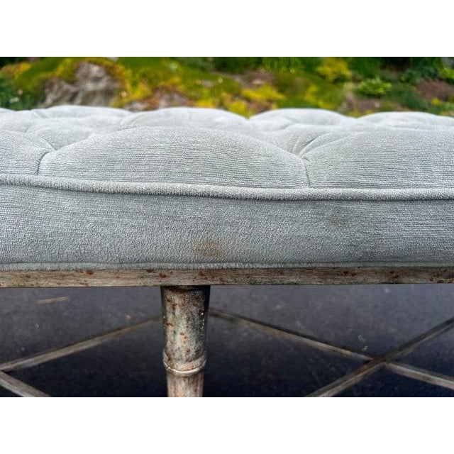 Modern Faux Bamboo Tufted Velvet Bench in Grey Blue Upholstery For Sale - Image 11 of 18