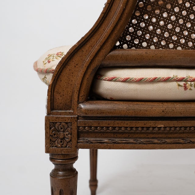 1920s 1920s Louis XVI Style Neoclassical Cane Barrel Bergère Chair in Carved Beechwood For Sale - Image 5 of 13