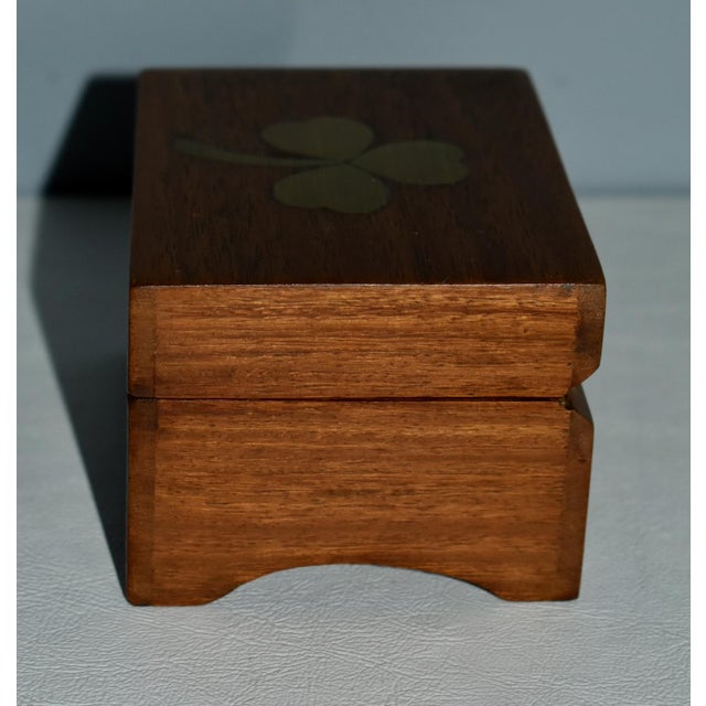 Wood Vintage Small Brass Inlaid Wooden Music Box For Sale - Image 7 of 13