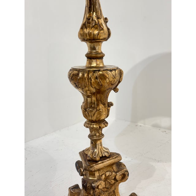 Baroque Tall 18th Century Italian Baroque Giltwood Altar Candlestick Table Lamp For Sale - Image 3 of 13